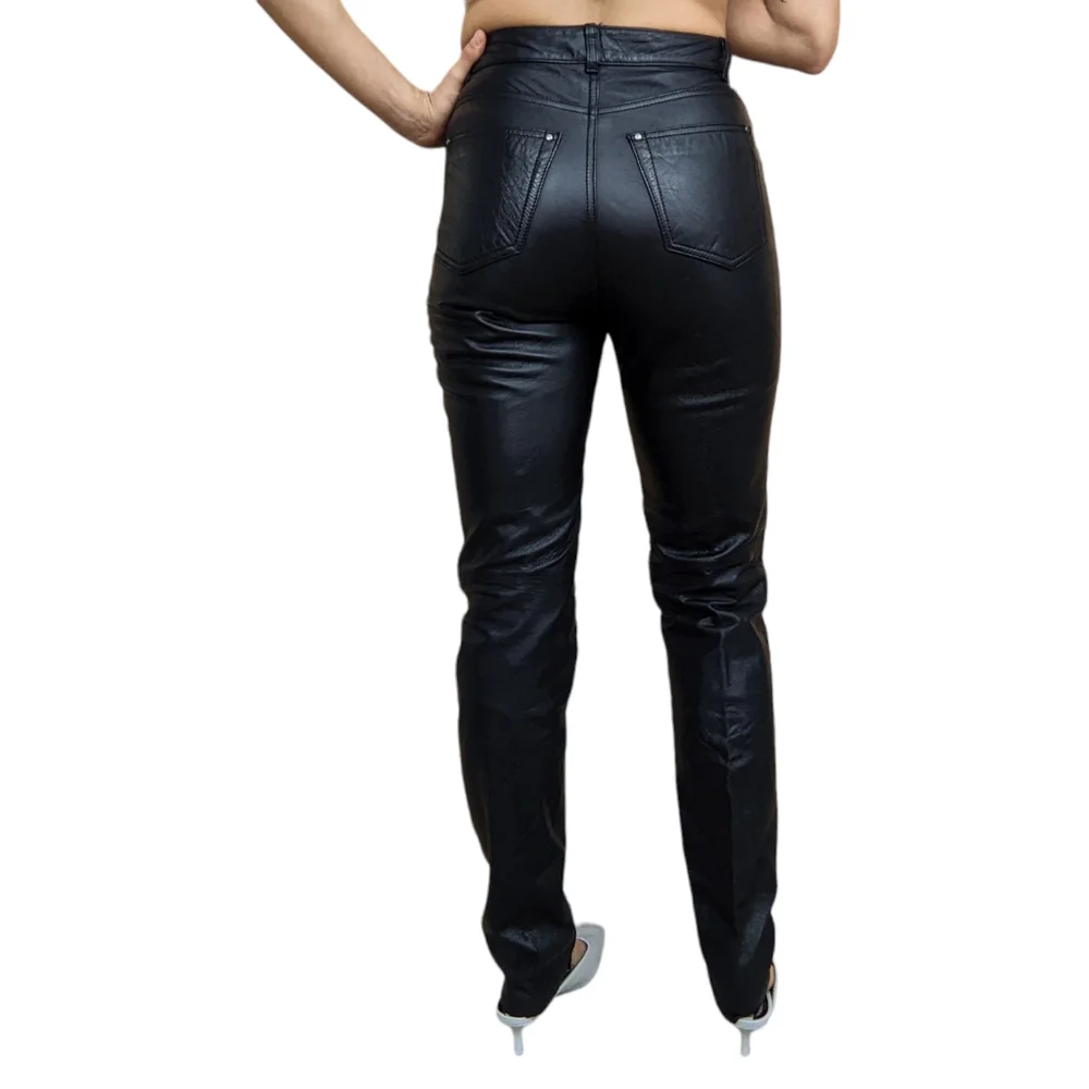 Wilson's 100% Real Genuine Black Leather Vintage High Waist Jeans - 6 - Picture 7 of 13